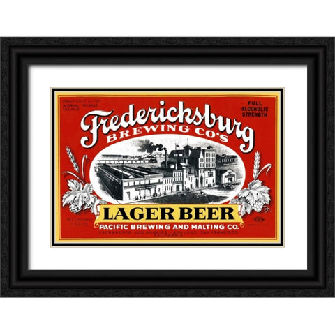 Fredericksburg Brewing Co.s Lager Beer Black Ornate Wood Framed Art Print with Double Matting by Vintage Booze Labels