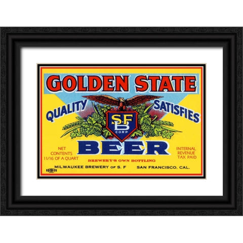 Golden State Beer Black Ornate Wood Framed Art Print with Double Matting by Vintage Booze Labels
