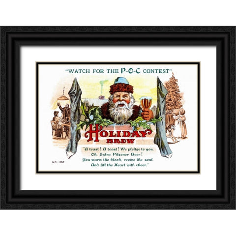Holiday Brew Black Ornate Wood Framed Art Print with Double Matting by Vintage Booze Labels