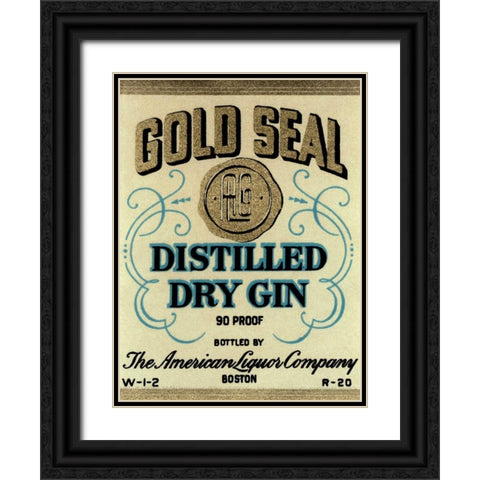 Gold Seal Distiller Dry Gin Black Ornate Wood Framed Art Print with Double Matting by Vintage Booze Labels