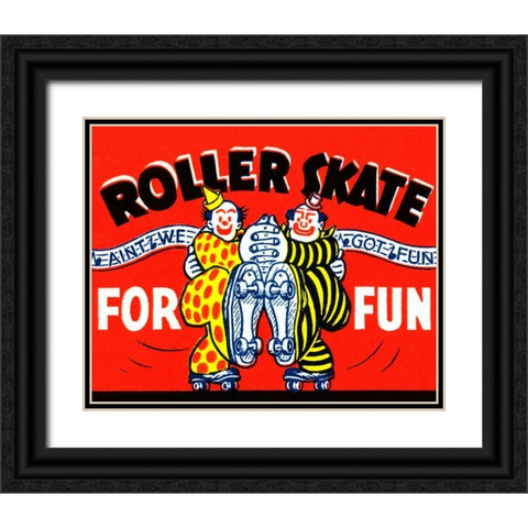 Roller Skate For Fun Black Ornate Wood Framed Art Print with Double Matting by Retrorollers