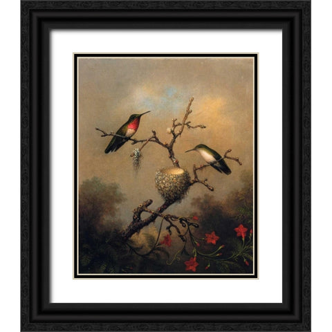 Ruby Throated Hummingbird Black Ornate Wood Framed Art Print with Double Matting by Heade, Martin Johnson