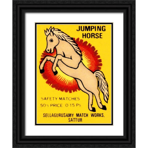 Jumping Horse Safety Matches Black Ornate Wood Framed Art Print with Double Matting by Phillumenart