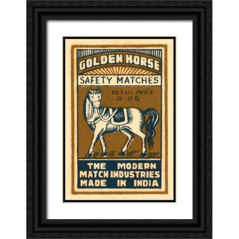 Golden Horse Safety Matches Black Ornate Wood Framed Art Print with Double Matting by Phillumenart