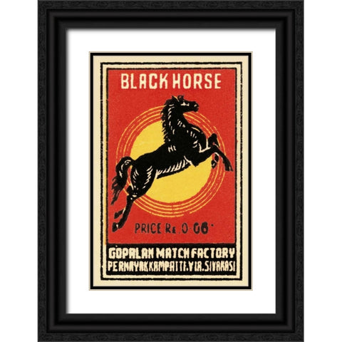 Black Horse Matches Black Ornate Wood Framed Art Print with Double Matting by Phillumenart