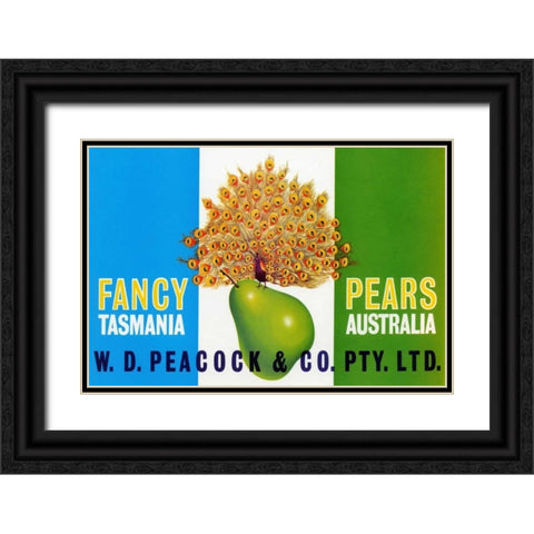 Peacock Pears Black Ornate Wood Framed Art Print with Double Matting by Retrolabel