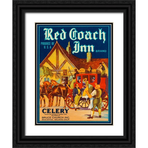 Red Coach Inn Celery Black Ornate Wood Framed Art Print with Double Matting by Retrolabel