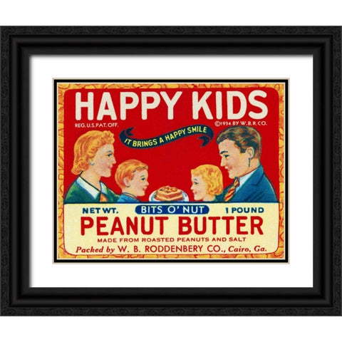 Happy Kids Bits o  Nut Peanut Butter Black Ornate Wood Framed Art Print with Double Matting by Retrolabel