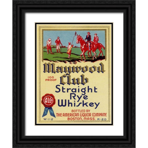 Maywood Club Straight Rye Whiskey Black Ornate Wood Framed Art Print with Double Matting by Vintage Booze Labels