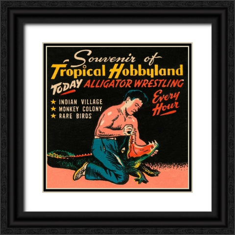 Tropical Hobbyland - Alligator Wrestling Black Ornate Wood Framed Art Print with Double Matting by Retrotravel