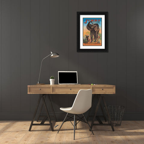Jumbo - The Childrens Giant Pet Black Ornate Wood Framed Art Print with Double Matting by Vintage Elephant