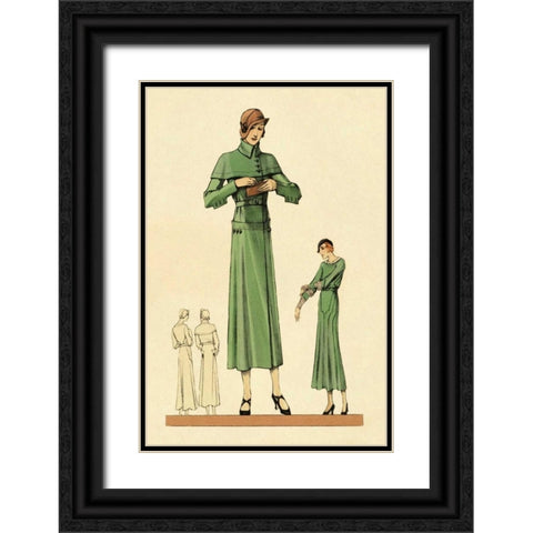 Emerald Dress and Overcoat Black Ornate Wood Framed Art Print with Double Matting by Vintage Fashion