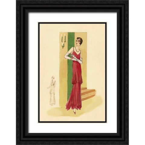 Scarlet Evening Gown Black Ornate Wood Framed Art Print with Double Matting by Vintage Fashion