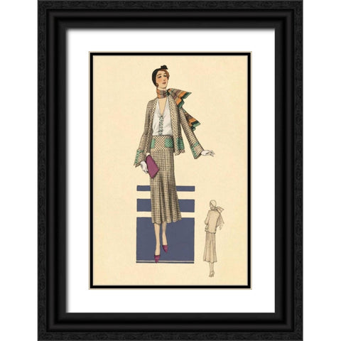 Stylish Daytime Suit and Scarf Black Ornate Wood Framed Art Print with Double Matting by Vintage Fashion