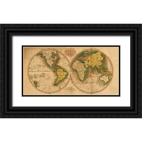 World Map Black Ornate Wood Framed Art Print with Double Matting by Carey, Matthew