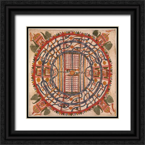 Manu?yaloka, map of the world of man, according to Jain cosmological traditions Black Ornate Wood Framed Art Print with Double Matting by Unknown