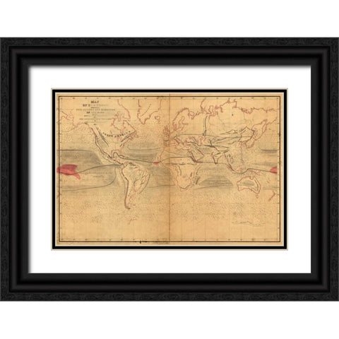 World Winds in Navigation Black Ornate Wood Framed Art Print with Double Matting by Wilkes, Captain Charles