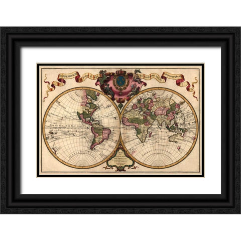 World Map Prepared for then French King Black Ornate Wood Framed Art Print with Double Matting by De LIsle, Guillaume