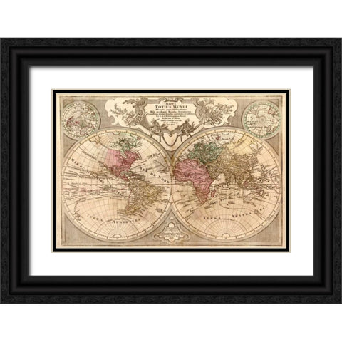 World Map Prepared for then French King Black Ornate Wood Framed Art Print with Double Matting by De LIsle, Guillaume