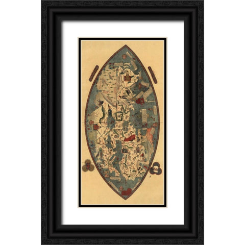 Genoese World Map Black Ornate Wood Framed Art Print with Double Matting by Toscanelli, Paolo del Pozzo