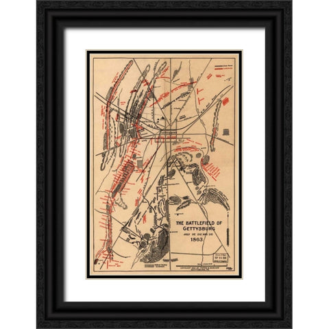 Battle of Gettysburg #1 Black Ornate Wood Framed Art Print with Double Matting by Unknown