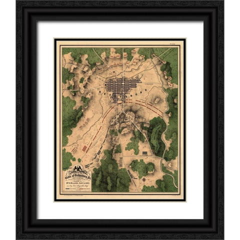 Battle of Gettysburg #2 Black Ornate Wood Framed Art Print with Double Matting by Unknown