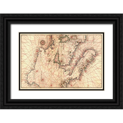 Portolan Map of Italy, Sicily, North Africa and the Mediterranean Black Ornate Wood Framed Art Print with Double Matting by Agnese, Battista
