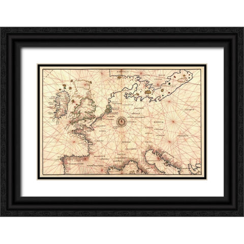 Portolan Map of Spain, England, France, Germany, The British Isles Black Ornate Wood Framed Art Print with Double Matting by Agnese, Battista