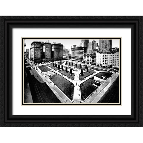 Union Square, San Francisco, CA Black Ornate Wood Framed Art Print with Double Matting by Vintage San Francisco