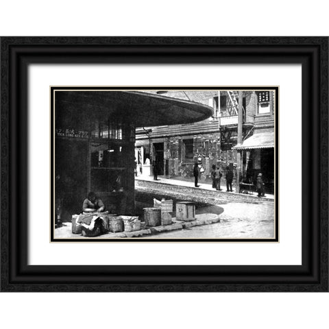 Old Chinatown, San Francisco, CA Black Ornate Wood Framed Art Print with Double Matting by Vintage San Francisco