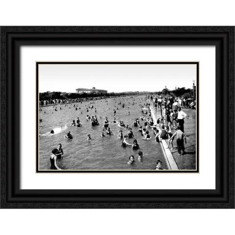 Fleishhacker Pool, San Francisco, CA Black Ornate Wood Framed Art Print with Double Matting by Vintage San Francisco
