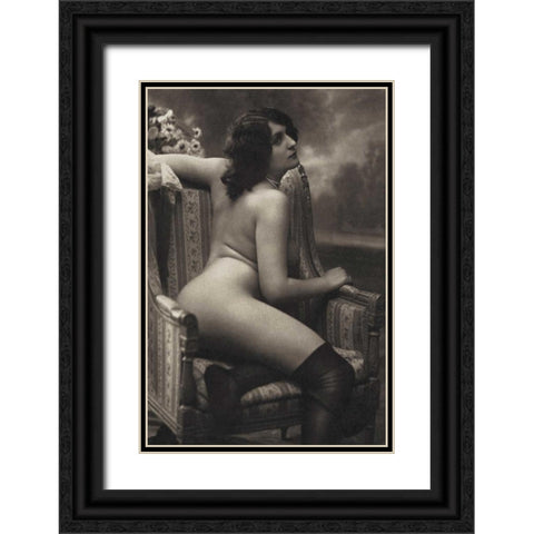 On the Armchair Black Ornate Wood Framed Art Print with Double Matting by Vintage Nudes