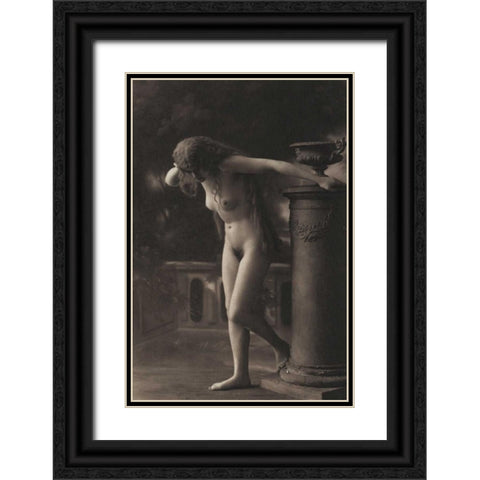 Clothed in her Hair Black Ornate Wood Framed Art Print with Double Matting by Vintage Nudes