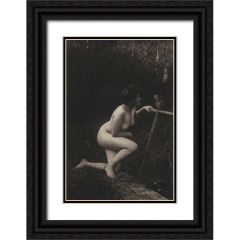 Gossiping with a Parrot Black Ornate Wood Framed Art Print with Double Matting by Vintage Nudes