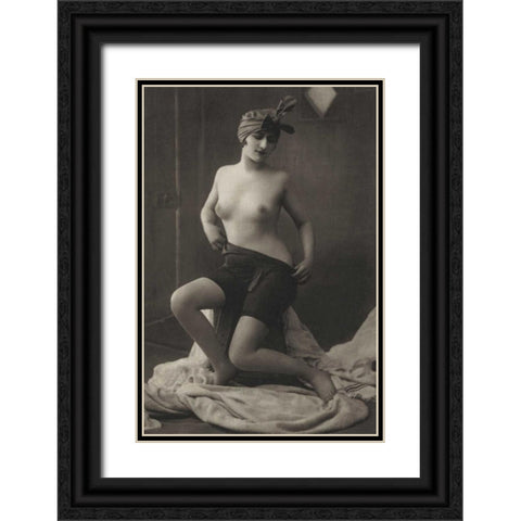 The Intimacy of the Powder Room Black Ornate Wood Framed Art Print with Double Matting by Vintage Nudes