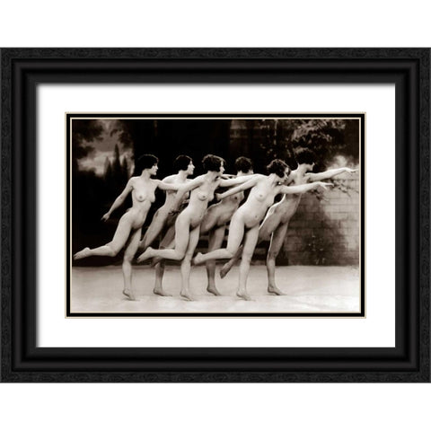 Six Nude Dancers Black Ornate Wood Framed Art Print with Double Matting by Vintage Nudes