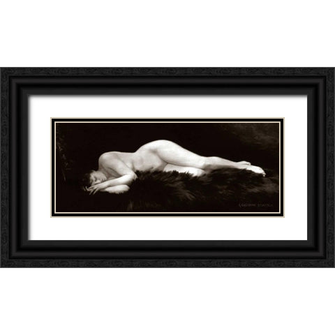 Asleep on a Fur Rug Black Ornate Wood Framed Art Print with Double Matting by Vintage Nudes