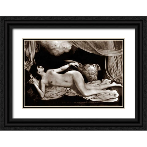 Exotic Nude with Curtains Black Ornate Wood Framed Art Print with Double Matting by Vintage Nudes