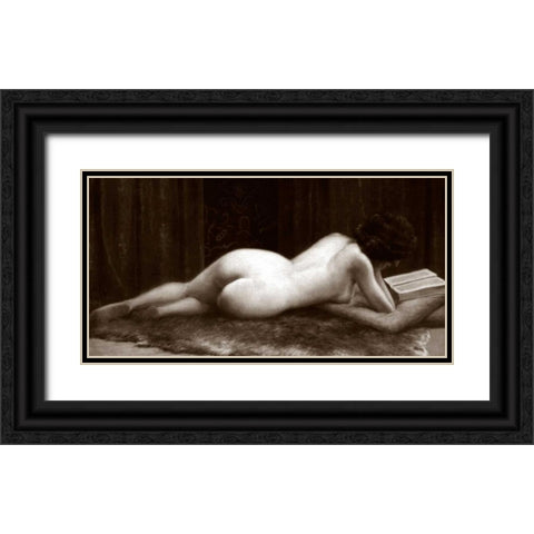 Liseuse Black Ornate Wood Framed Art Print with Double Matting by Vintage Nudes
