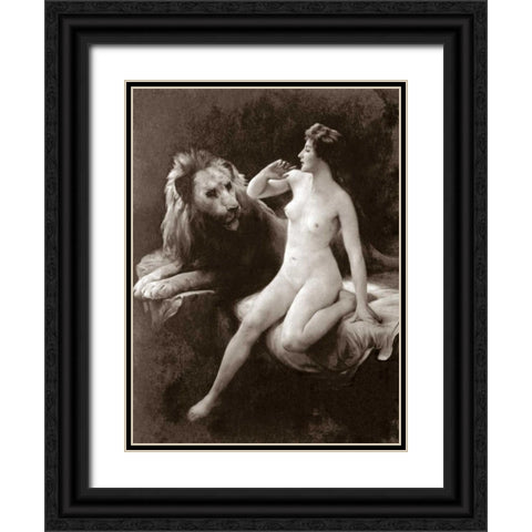 Nude with a Lion Black Ornate Wood Framed Art Print with Double Matting by Vintage Nudes