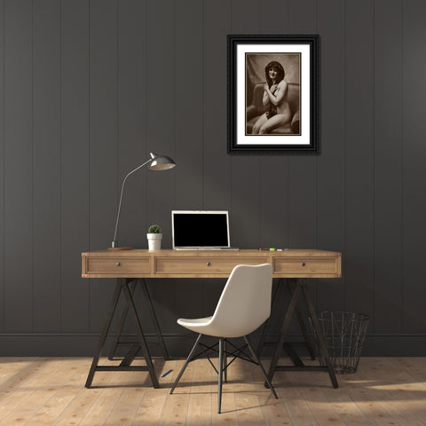 The Mantilla Black Ornate Wood Framed Art Print with Double Matting by Vintage Nudes
