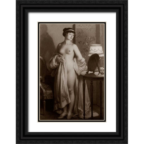 Le Miroir Black Ornate Wood Framed Art Print with Double Matting by Vintage Nudes