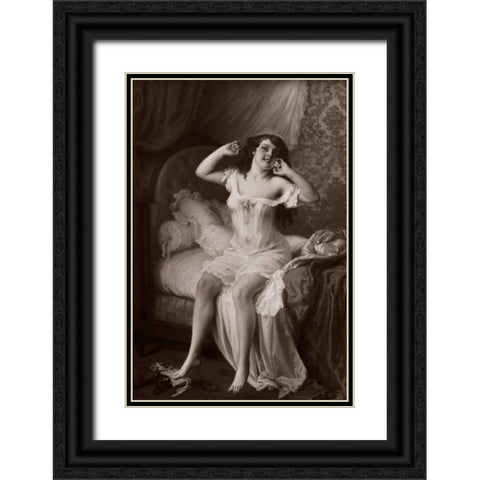 Au Lever Black Ornate Wood Framed Art Print with Double Matting by Vintage Nudes