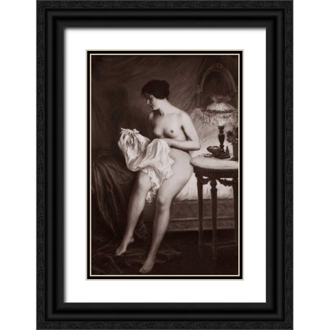 Au Coucher Black Ornate Wood Framed Art Print with Double Matting by Vintage Nudes