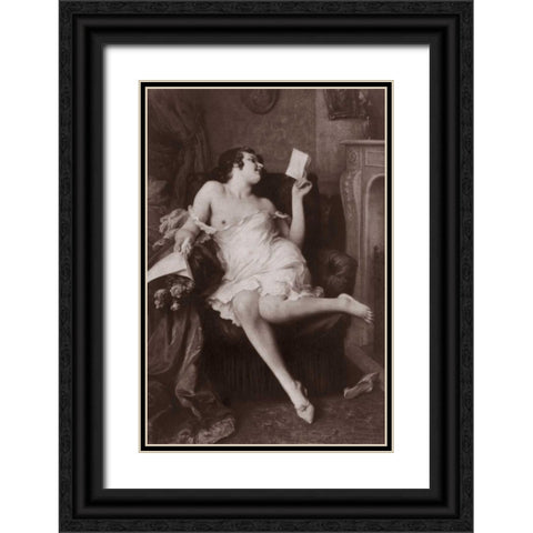 The Love Letter Black Ornate Wood Framed Art Print with Double Matting by Vintage Nudes