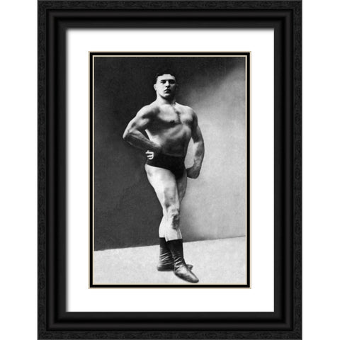 Bodybuilders Shadowed Front and Partial Right Profile Black Ornate Wood Framed Art Print with Double Matting by Vintage Muscle Men