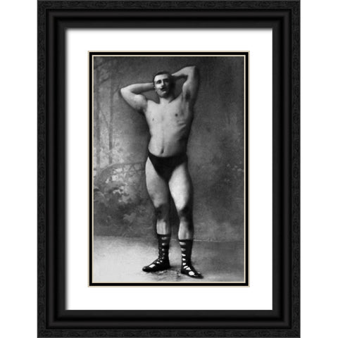 Hands Behind Head Flex Black Ornate Wood Framed Art Print with Double Matting by Vintage Muscle Men