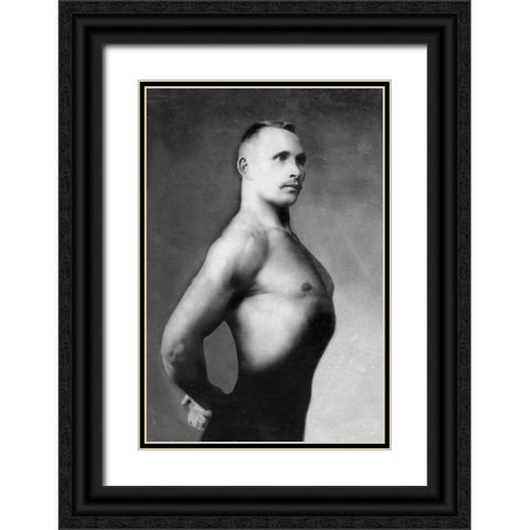 Right Profile of Bodybuilder from the Waist Up Black Ornate Wood Framed Art Print with Double Matting by Vintage Muscle Men
