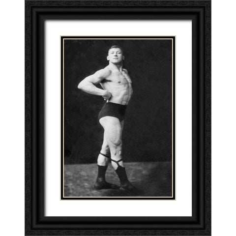 Bodybuilders Right Profile Black Ornate Wood Framed Art Print with Double Matting by Vintage Muscle Men