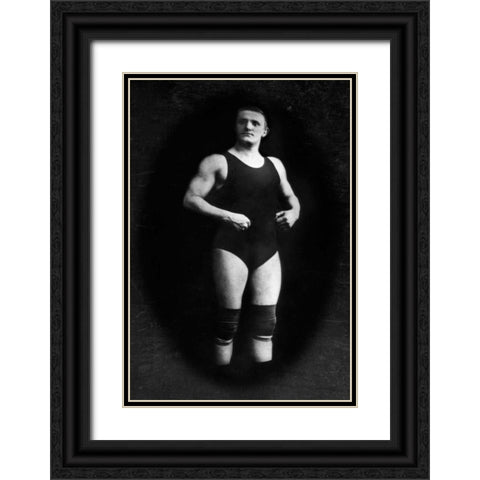 Bodybuilder in Wrestling Outfit and Knee Pads Black Ornate Wood Framed Art Print with Double Matting by Vintage Muscle Men